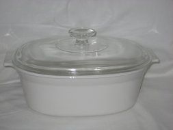 Vintage Corning White Oval 2 1/2 Quart Casserole Dutch Oven Baking Dish w/ Clear Lid USA