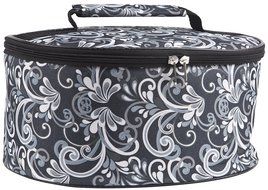 Home Essentials &amp; Beyond 61987 12 in. Casserole Tote, Fancy Scroll Print, Round, Black