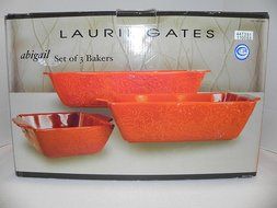 Laurie Gates Abigail Set of 3 Stoneware Bakers - Rust Orange / Persimmon