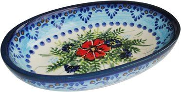 "Eva's Collection" Boleslawiec Stoneware - Polish Pottery Small Oval Baker - Veronica