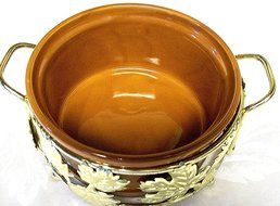 Glazed Clay Casserole with Brass Serving Caddy