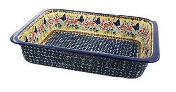 Polish Pottery Blue Butterfly Large Rectangular Baker