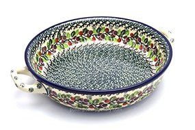 Polish Pottery Baker - Round with Handles - Large - Burgundy Berry Green