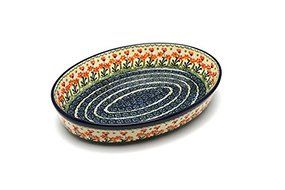 Polish Pottery Baker - Oval - Large - Peach Spring Daisy