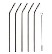 Stainless Steel Drinking Straws, Pack of 5, Bent, Party Straws, Flexible and Soft Cleaning Brush Included