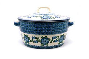 Polish Pottery Baker - Round Covered Casserole - Blue Poppy