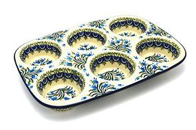 Polish Pottery Muffin Pan - Blue Bells