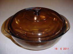 Corning Ware Pyrex 2L 2qt Casserole Dish: Harvest Amber Golden Brown Pyrex with Lid