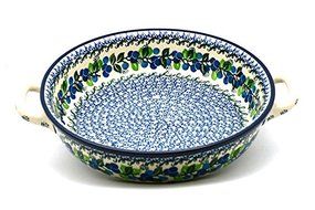 Polish Pottery Baker - Round with Handles - Large - Blue Berries