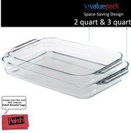 Baking Bundle - 2PC Basics 2 &amp; 3 Quart Value Plus Pack Glass Oblong Baking Dishes - Lasagna Pan Oven &amp; Microwave... N2