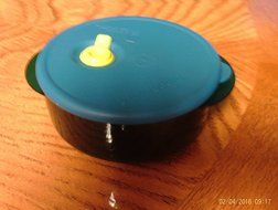 Tupperware Vent N Serve 2 1/2 cup Round Peacock with Matching Seal &amp; Yellow Vent