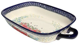 Polish Pottery Baking Dish with Handles From Zaklady Ceramiczne Boleslawiec #1345-237 Art Signature Unikat Pattern...