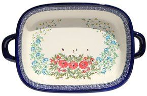 Polish Pottery Baking Dish with Handles From Zaklady Ceramiczne Boleslawiec #1345-237 Art Signature Unikat Pattern... N2