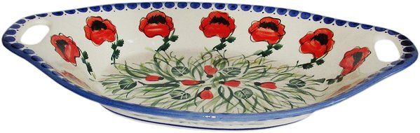 Boleslawiec Stoneware - Polish Pottery Serving or Baking Dish with Handles - Eva&#039;s Collection &quot;Poppy Field&quot;