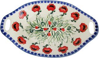 Boleslawiec Stoneware - Polish Pottery Serving or Baking Dish with Handles - Eva&#039;s Collection &quot;Poppy Field&quot; N2