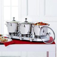 8-piece Stainless Triple Burner Buffet Set with (3) 3.5qt Casserole Pans and Steamer Insert N4