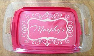 Personalized Pyrex Dish 7x11 Name Design Gift Wedding Anniversary W/lid Swirl