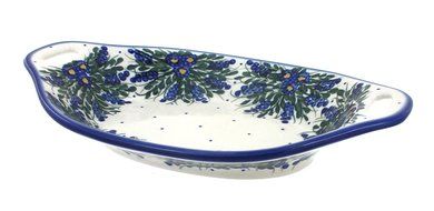 Polish Pottery Hyacinth Oval Dish with Handles