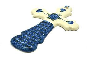 Polish Pottery Cross - 7 3/4" - Blue Poppy