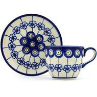 Ceramika Bona H3662H Polish Pottery Ceramic Cup with Saucer Hand Painted, 7-Ounce