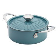 Rachael Ray Cucina Hard Porcelain Enamel Nonstick Covered Round Casserole, 2.5-Quart, Agave Blue