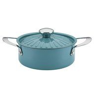 Rachael Ray Cucina Hard Porcelain Enamel Nonstick Covered Round Casserole, 2.5-Quart, Agave Blue N5