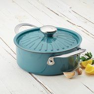 Rachael Ray Cucina Hard Porcelain Enamel Nonstick Covered Round Casserole, 2.5-Quart, Agave Blue N6