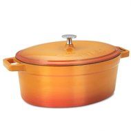 Essenso Chambery Cast Iron Oval Dutch Oven with Four-Layer Enamel Interior and Exterior, Orange, 4.3 Quart