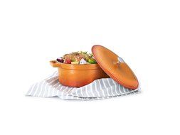 Essenso Chambery Cast Iron Oval Dutch Oven with Four-Layer Enamel Interior and Exterior, Orange, 4.3 Quart N3