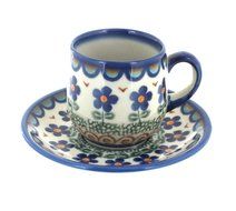 Polish Pottery Aztec Flower Espresso Cup &amp; Saucer