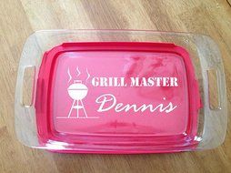 Personalized Pyrex Dish 9x13 Grill Master Gift Wedding Anniversary W/lid
