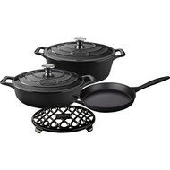La Cuisine LC 2940 6 Piece Enameled Cast Iron Oval Casserole/Trivet Cookware Set, Slate Black