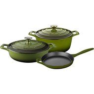 La Cuisine LC 2650 5 Piece Enameled Cast Iron Round Casserole Cookware Set, Olive Green