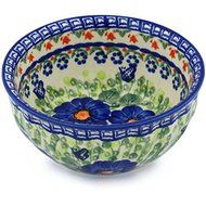 Ceramika Bona H8142G Polish Pottery Ceramic Fluted Bowl Hand Painted, 7-Inch