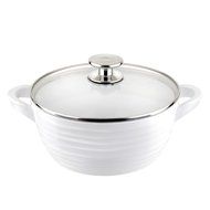 Portmeirion Sophie Conran Cast Aluminum Ceramic Coated Cookware White Medium Casserole with Glass Lid, 8.0 Inch