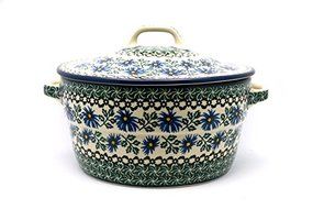 Polish Pottery Baker - Round Covered Casserole - Blue Chicory