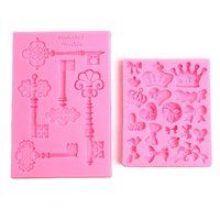 Mandydov 5 Cavity Antique Keys Mold + Crown Heart Bows Mixed Silicone Decor DIY Craft Mold for Cake Cupcake Fondant...
