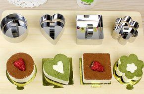 Stainless Cake Mold DIY Round Heart Flower Cake Mold Maker for Baking Set of 4 Mousse Dressert Forming Ring Non...