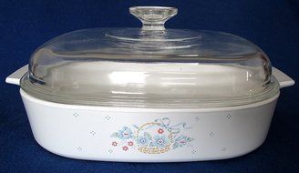 Corning Ware A-10-B 2.5 Liter Casserole with Lid - Blue Floral Basket Pattern