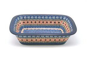 Polish Pottery Baker - Rectangular with Grip Lip - Aztec Sun