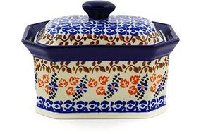 Polmedia Polish Pottery 6-inch Stoneware Jar with Lid H7909E Hand Painted from Ceramika Artystyczna in Boleslawiec... N3