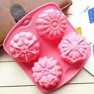 BST Cake Pan 4 Hole Different Flowers Shape Cake Mold Ice Jelly Chocolate Mold,Silicone 15.5*14*3 CM(6.1*5.5*1.2...
