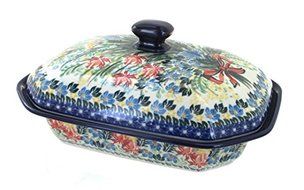 Polish Pottery Day Lily Bouquet Medium Covered Baking Dish