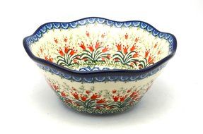 Polish Pottery Bowl - Curvy Edge - 8" - Crimson Bells