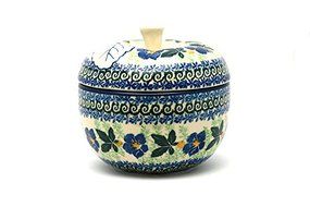 Polish Pottery Apple Baker - Large - Blue Pansy