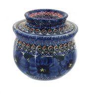 Polish Pottery Blue Art French Butter Dish