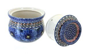 Polish Pottery Blue Art French Butter Dish N2