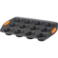 Rachael Ray Yum-o! Nonstick Bakeware 12-Cup Oven Lovin' Muffin and Cupcake Pan, Gray with Orange Handles N3