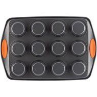 Rachael Ray Yum-o! Nonstick Bakeware 12-Cup Oven Lovin' Muffin and Cupcake Pan, Gray with Orange Handles N4