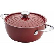 Nonstick Round Casserole with Cover in Cranberry Red Color 4.5 Qt Made from Hard Enamel